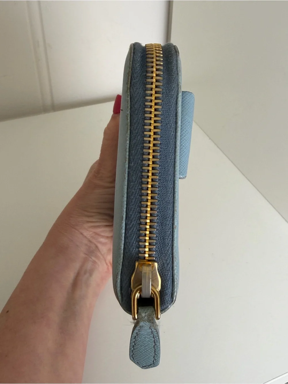 Authentic Prada Saffiano Bow Zip Around Wallet – Light Blue - Picture 4 of 6